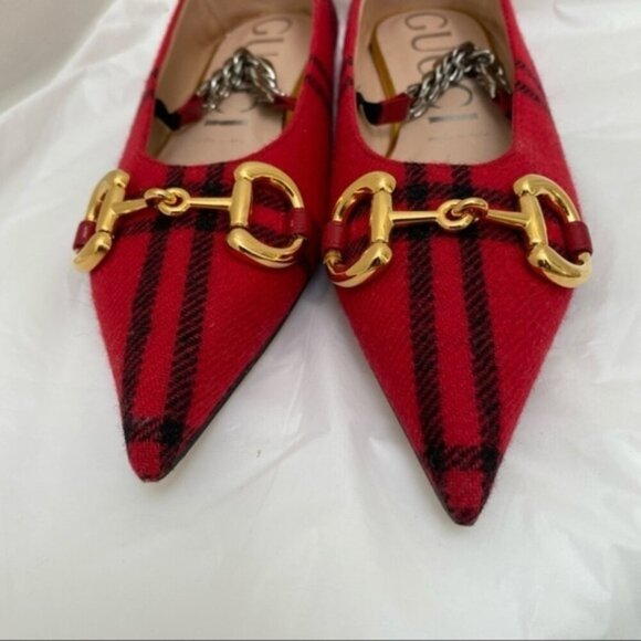 GUCCI Horsebit Check-Wool Point-Toe‎ Ballet Flats Women Size 8.5 - Picture 5 of 12